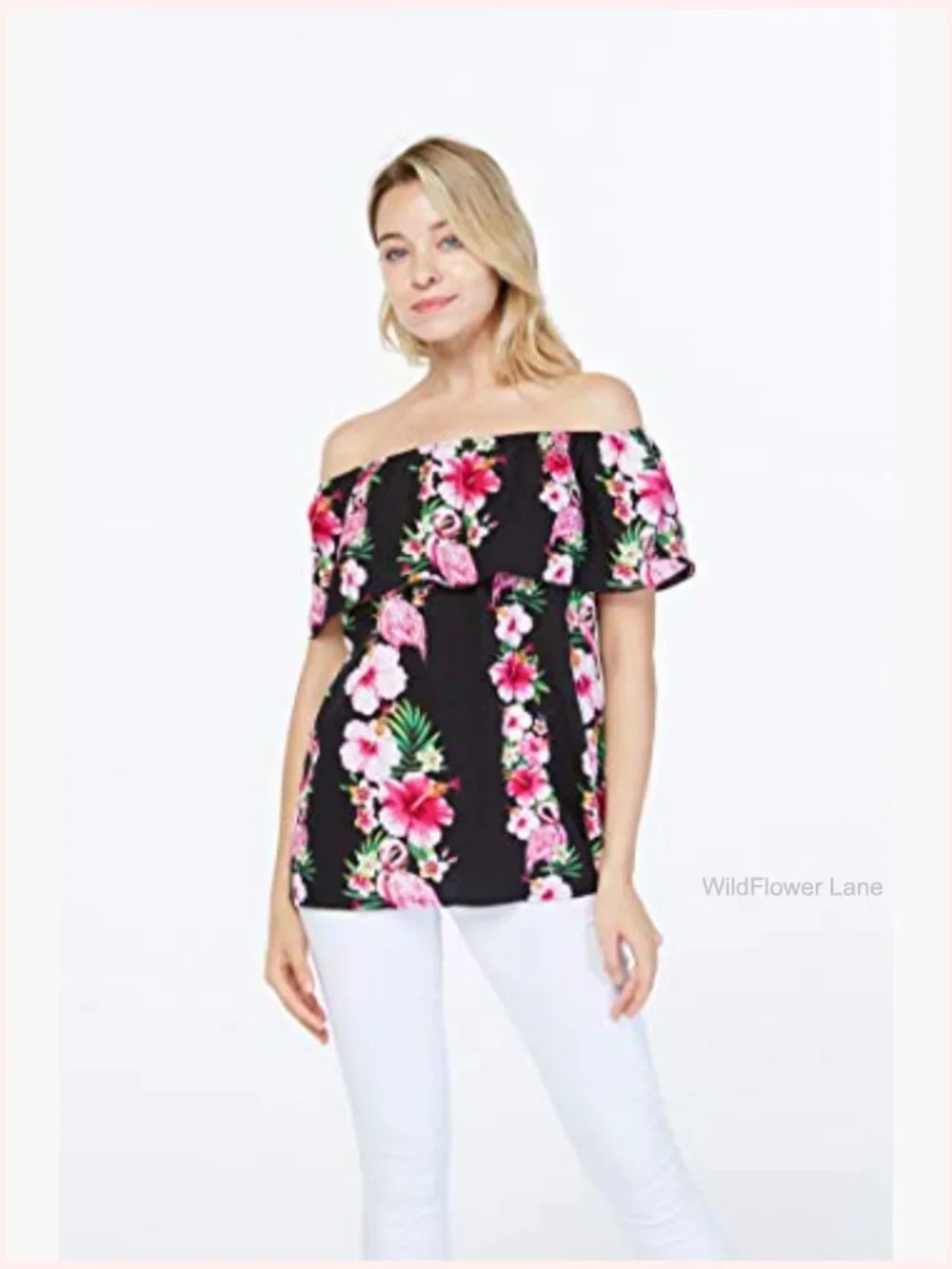 Matching Hawaiian Luau Shirt & Off-Shoulder Ruffle Top Set